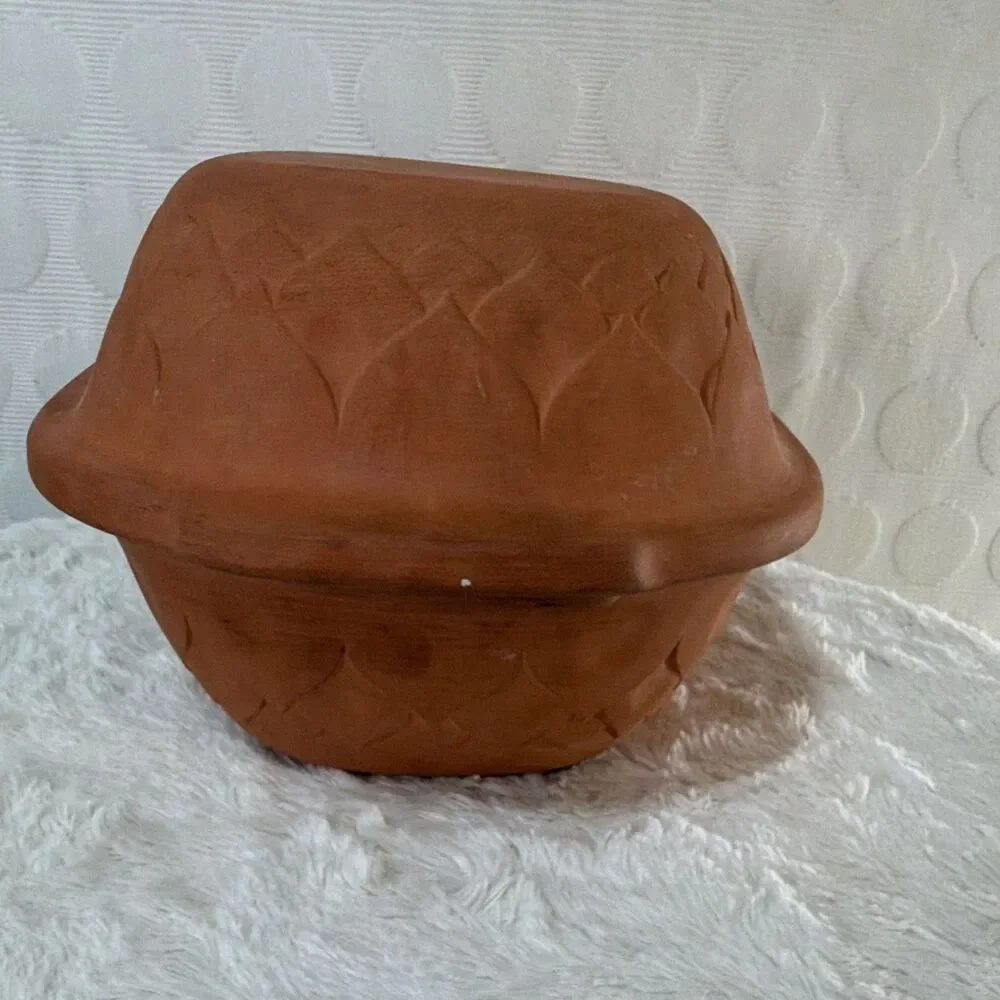 W-Germany 847 Ceramic Baking Dish w/ Lid 1.5 qt Rect Brown Unglazed